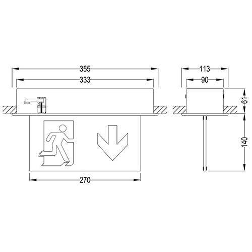 B-Safety LED-Rettungszeichenleuchte L-LUX Standard, Befestigung Zum Einbau in Decken