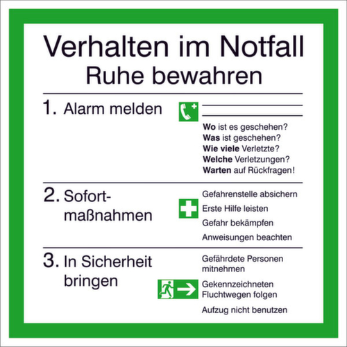 Aushang SafetyMarking® für Betrieb, "Verhalten im Notfall"