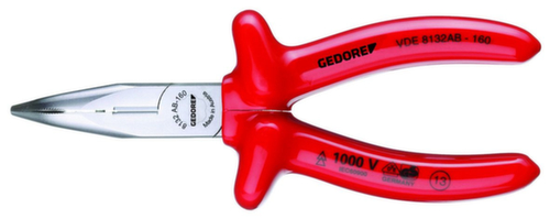 GEDORE VDE 8132 AB-200 VDE-Flachrundzange mit Tauchisolierung 200 mm