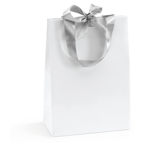 Lackpapier-Tragetaschen mit Satinschleife 190 x 100 x 270 mm weiss
