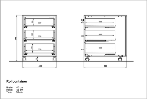 Rollcontainer GW-MONTERIA mit Oberboden mit Sicherheitsglasauflage