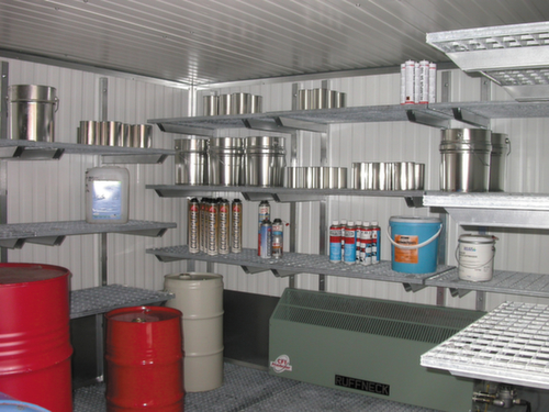 Gitterrostregal für Gefahrstoff-Container