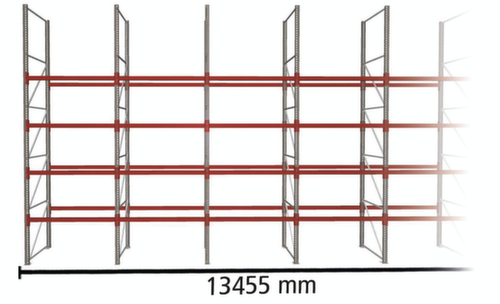 META Palettenregal MULTIPAL für 70 Paletten, 13455 mm breit, 5 Lagerebenen
