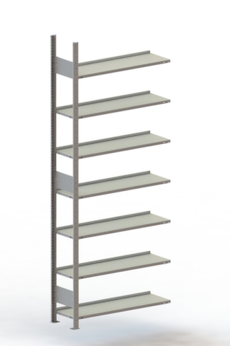 META Steckregal Anbaufeld mit Anschlagkante, Höhe x Breite x Tiefe 2500 x 1006 x 336 mm, 7 Böden Standard 2 L