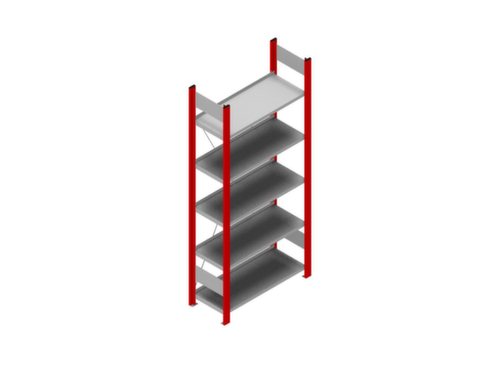 hofe Akten-Steckregal, 5 Böden, RAL3000 Feuerrot / RAL9006 Weißaluminium