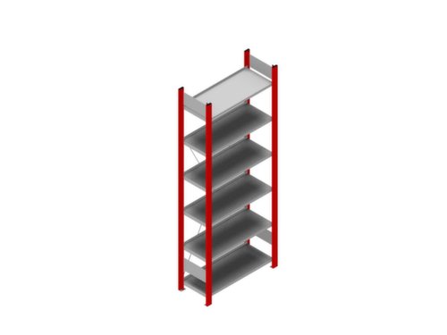 hofe Akten-Steckregal, 6 Böden, RAL3000 Feuerrot / RAL9006 Weißaluminium