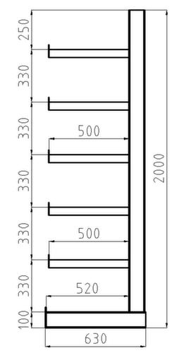 META Universal-Kragarmregal Atlas ST, einseitig, Höhe 2000 mm, 6 Ebenen Technische Zeichnung 1 L