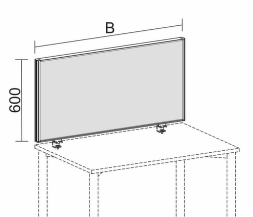 Gera Schallabsorbierende Tischtrennwand Pro ProfiLine, Höhe x Breite 600 x 1400 mm, Wand blau Technische Zeichnung 1 L