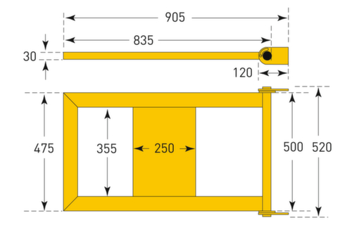 Moravia Rammschutzplanke BLACK BULL, Geländertür, Höhe x Breite 520 x 905 mm Technische Zeichnung 1 L