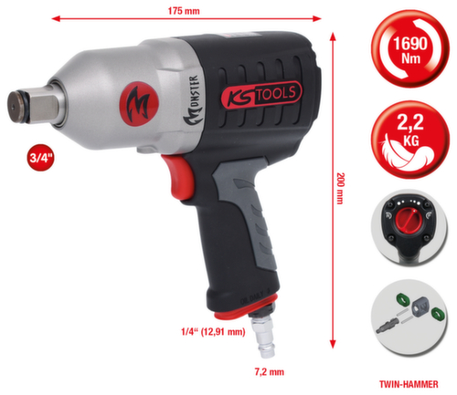 KS Tools 3/4" MONSTER Hochleistungs-Druckluft-Schlagschrauber Standard 2 L