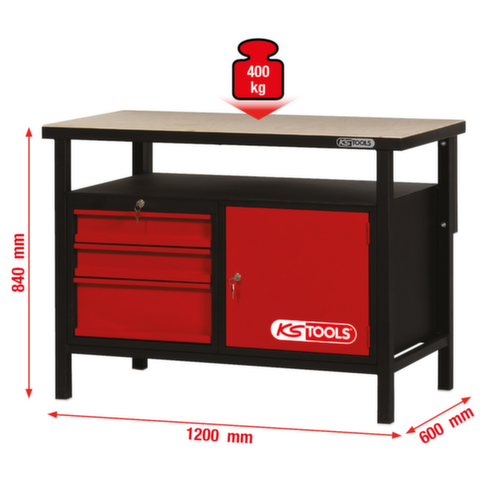 KS Tools Werkbank mit 3 Schubladen und 1 Tür Standard 2 L