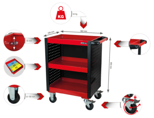 KS Tools ECOline Werkstatt-Servicewagen mit Lochplattenverkleidung Standard 2 L