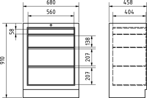 KRAFTWERK® MOBILIO Schubladenschrank Technische Zeichnung 1 L
