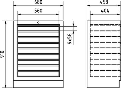 KRAFTWERK® MOBILIO Schubladenschrank Technische Zeichnung 1 L