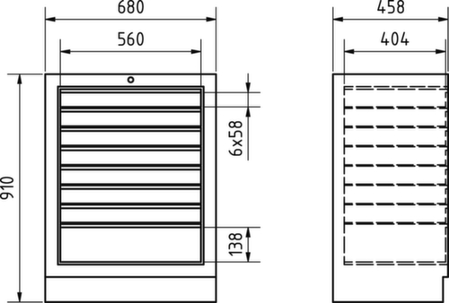 KRAFTWERK® MOBILIO Schubladenschrank Technische Zeichnung 1 L