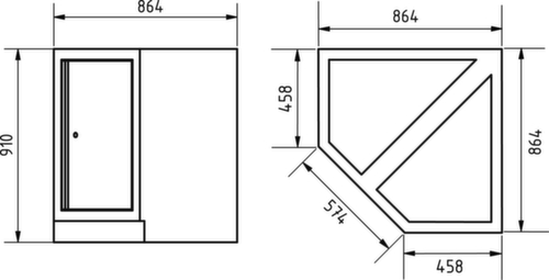 KRAFTWERK® MOBILIO Eck-Unterschrank Technische Zeichnung 1 L