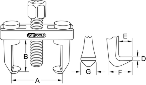 KS Tools Universal Scheibenwischarm-Abzieher 2-armig Technische Zeichnung 1 L