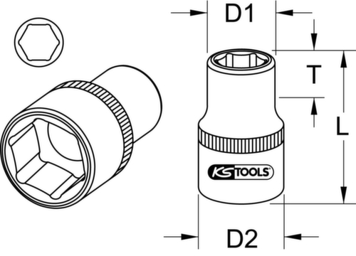 KS Tools 1/2" Sechskant-Stecknuss Technische Zeichnung 1 L