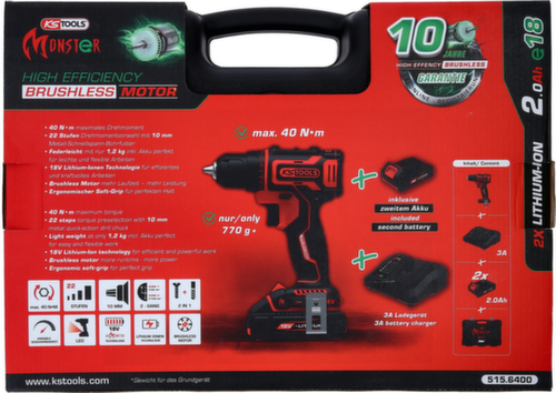 KS Tools eMONSTER Brushless-Akku-Schlag-Bohr-Schrauber-Satz Standard 4 L