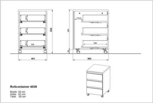 Rollcontainer 4039 Technische Zeichnung 1 L