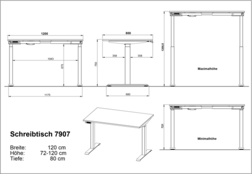 Höhenverstellbarer Schreibtisch GW-MAILAND Technische Zeichnung 1 L