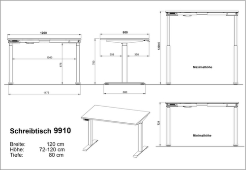 Höhenverstellbarer Schreibtisch GW-BEDANO Technische Zeichnung 1 L