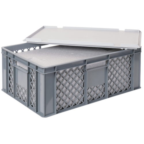 Euronorm-Stapelbehälter mit Isolierbox, grau, Inhalt 43 l, Auflagedeckel für Isolierbox Standard 1 L