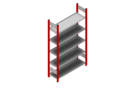 hofe Akten-Steckregal, 5 Böden, RAL3000 Feuerrot / RAL9006 Weißaluminium