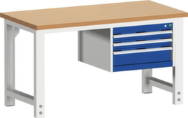 bott Stationäre Systemwerkbank cubio höhenverstellbar, 3 Schubladen, RAL7035 Lichtgrau/RAL5010 Enzianblau