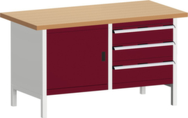 bott Kastenwerkbank cubio, 3 Schubladen, 1 Schrank, RAL7035 Lichtgrau/RAL3004 Purpurrot