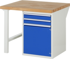 RAU Werkbank Serie 7000 mit Containergestell, 2 Schubladen, 1 Schrank, RAL7035 Lichtgrau/RAL5010 Enzianblau