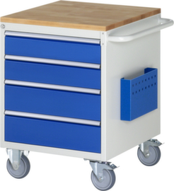 RAU Fahrbare Werkbank Serie 7000, 4 Schubladen, 1 Dokumententasche, 1 Schiebebügel, RAL7035 Lichtgrau/RAL5010 Enzianblau