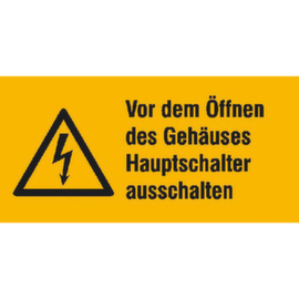 Warnkombischild SafetyMarking® "Vor dem Öffnen des Gehäuses Hauptschalter ausschalten"
