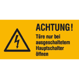 Warnkombischild SafetyMarking® "Achtung! Türe nur bei ausgeschaltetem Hauptschalter öffnen"