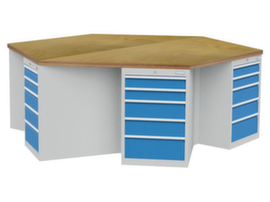 Bedrunka + Hirth Gruppenwerkbank, 30 Schubladen, RAL7035 Lichtgrau/RAL5012 Lichtblau