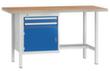 KLW Lutz Werkbank in RAL7035/5010, 2 Schubladen, 1 Schrank, 1/2 Ablageboden, RAL7035 Lichtgrau/RAL5010 Enzianblau