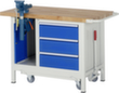 RAU Werkbank Serie 8000, 3 Schubladen, 1 Schrank, 1 Schraubstock, RAL7035 Lichtgrau/RAL5010 Enzianblau