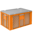 Euronorm-Stapelbehälter mit Isolierbox, orange, Inhalt 63 l, Auflagedeckel für Isolierbox