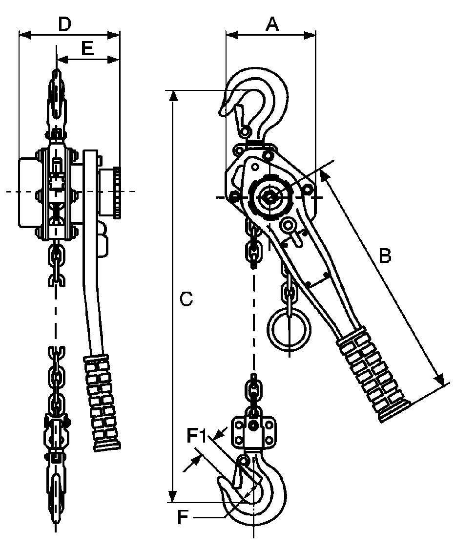 Hebelzug mit Zuglast bis 6000 kg Technische Zeichnung 1 ZOOM