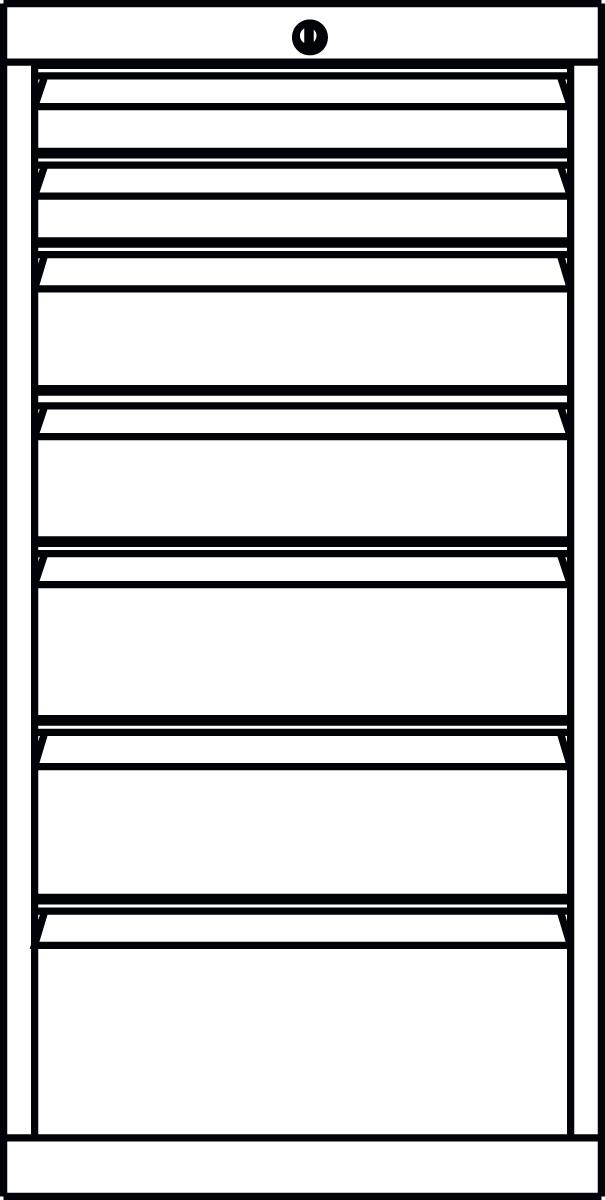 PAVOY Schubladenschrank Basis Plus RAL7035, 7 Schublade(n), RAL7035 Lichtgrau/RAL7035 Lichtgrau Technische Zeichnung 1 ZOOM
