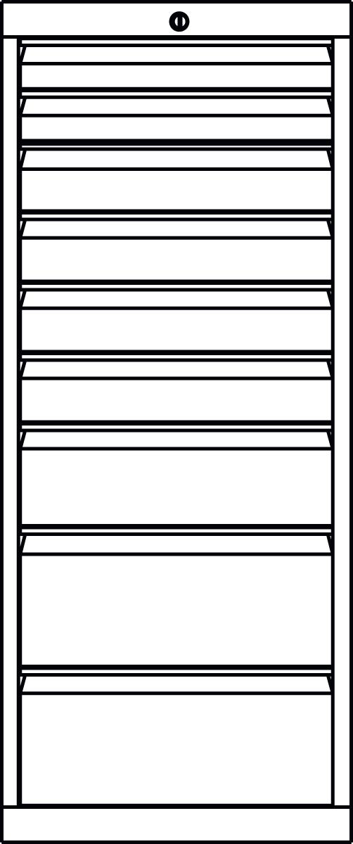 PAVOY Schubladenschrank Basis Plus RAL7035, 9 Schublade(n), RAL7035 Lichtgrau/RAL7035 Lichtgrau Technische Zeichnung 1 ZOOM