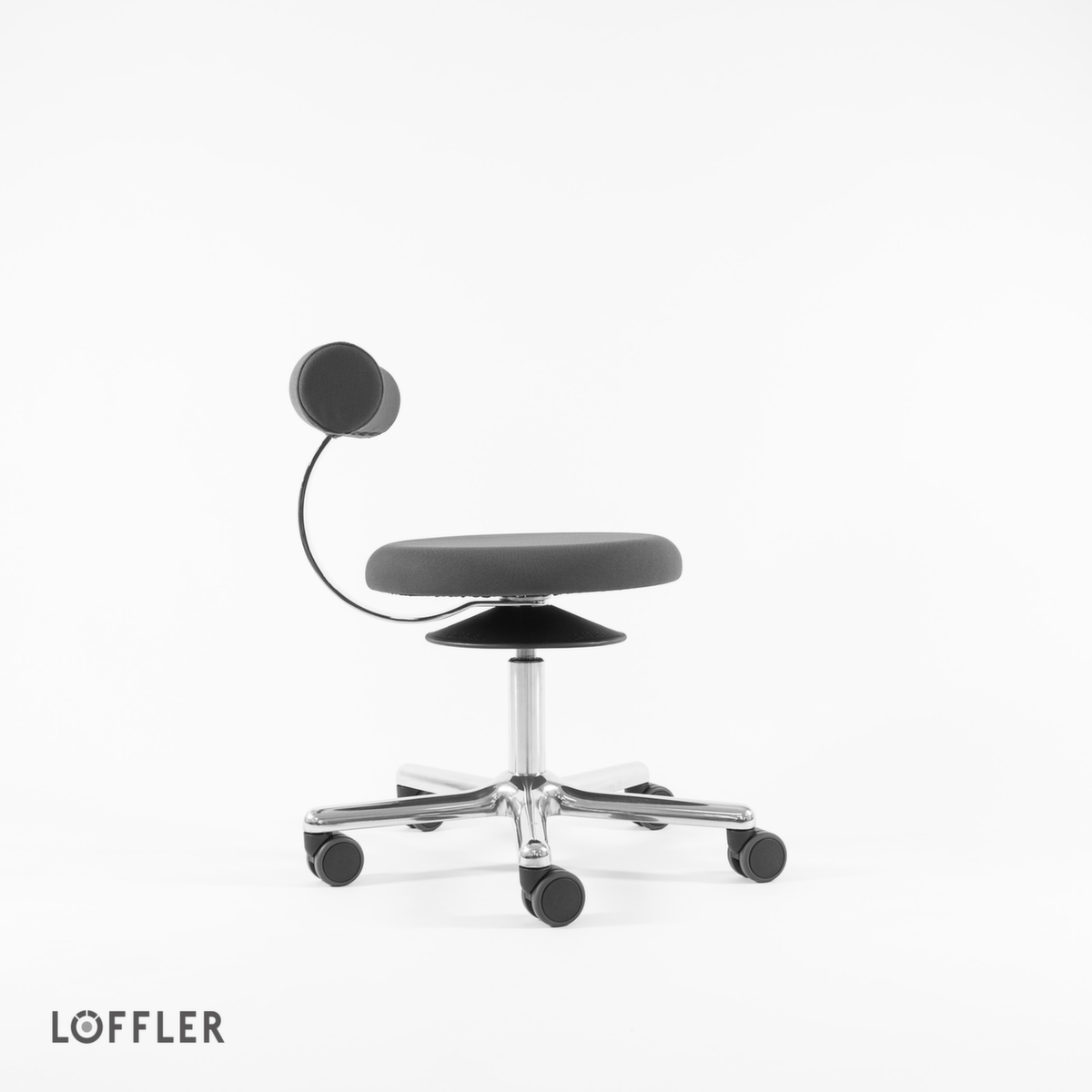 Löffler Hocker Aogo, Sitz grau, Rollen Standard 3 ZOOM