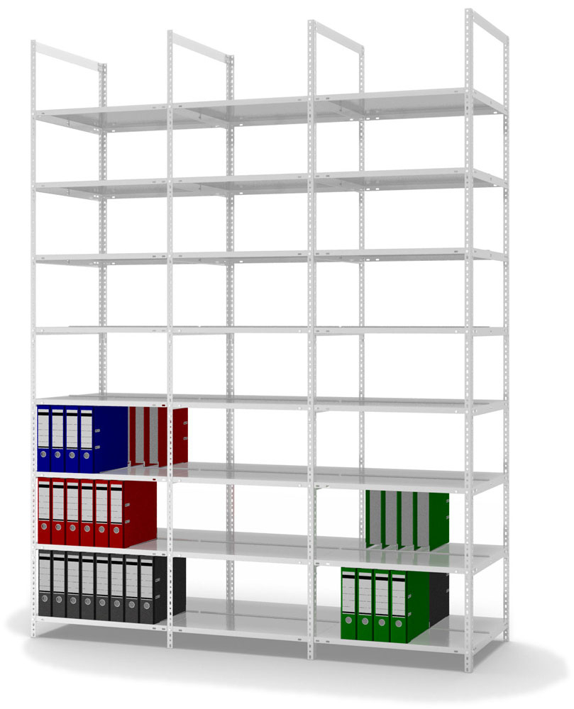 hofe Akten-Schraubregal Anbaufeld zur beidseitigen Nutzung, 8 Böden, RAL7035 Lichtgrau Standard 3 ZOOM