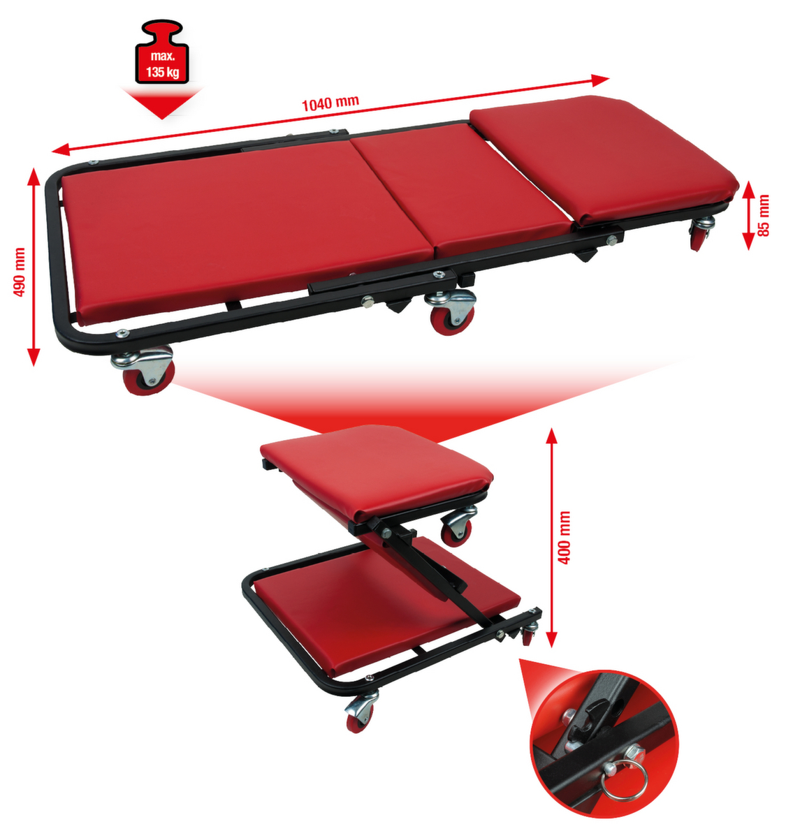 KS Tools Fahrbare Liege und Klappsitz Standard 2 ZOOM