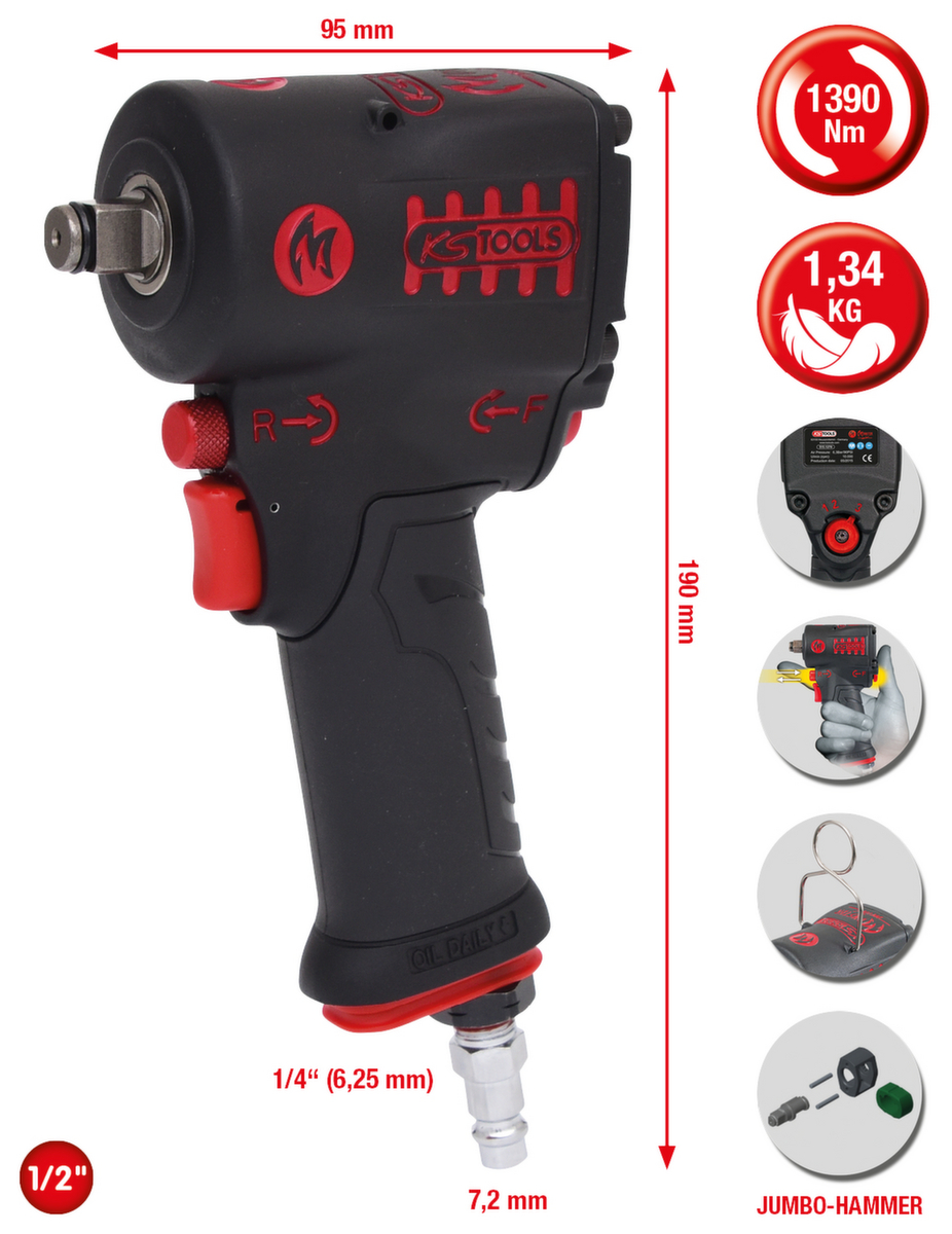 KS Tools 1/2" miniMONSTER Hochleistungs-Druckluft-Schlagschrauber 1.390 Nm Standard 2 ZOOM