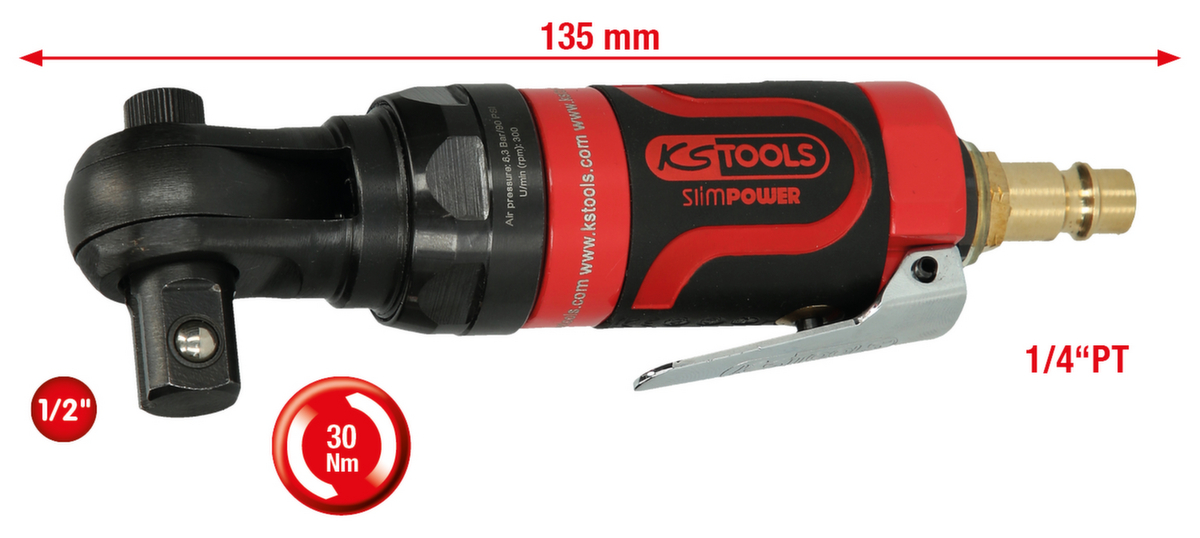 KS Tools 1/2" SlimPOWER Mini-Druckluft-Umschaltratsche 30Nm Standard 2 ZOOM