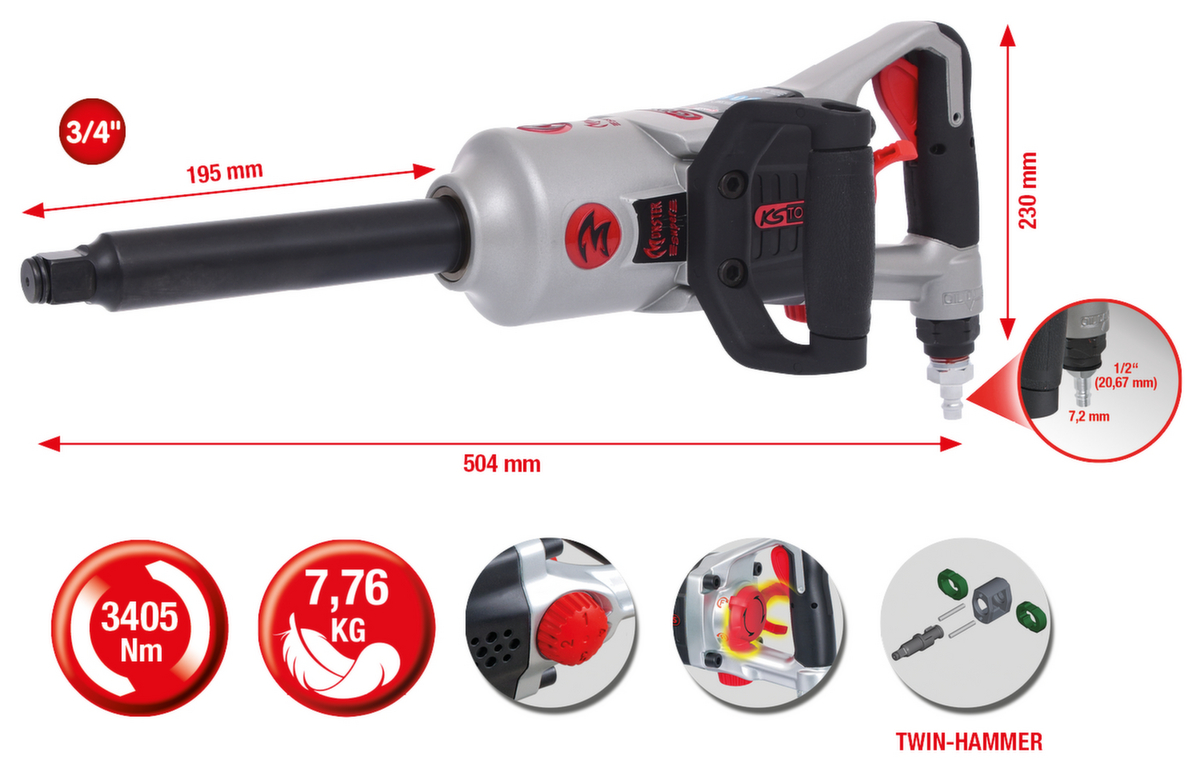 KS Tools 3/4" superMONSTER Hochleistungs-Druckluft-Schlagschrauber Standard 3 ZOOM