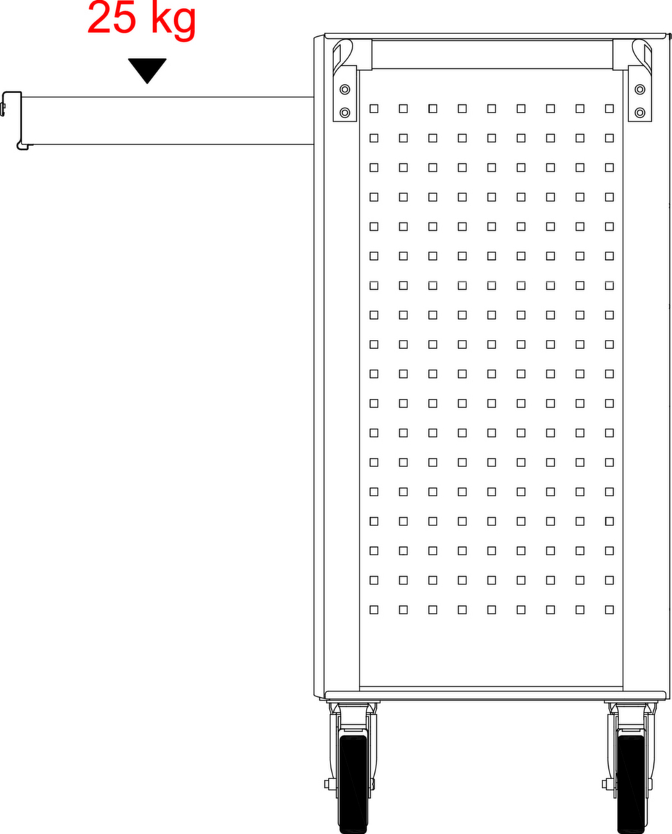 KS Tools ECOline SCHWARZ/ROT Werkstattwagen mit 7 Schubladen und 215 Premium-Werkzeugen Technische Zeichnung 2 ZOOM
