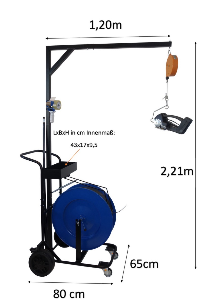 Abrollwagen mit Aufhängevorrichtung für Umreifungsgeräte Technische Zeichnung 1 ZOOM