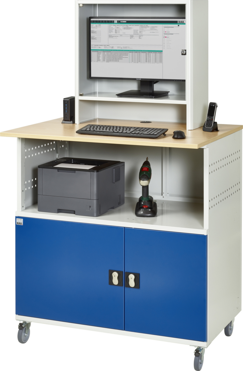 RAU Mobiler PC-Schrank 1023, RAL7035 Lichtgrau/RAL5010 Enzianblau